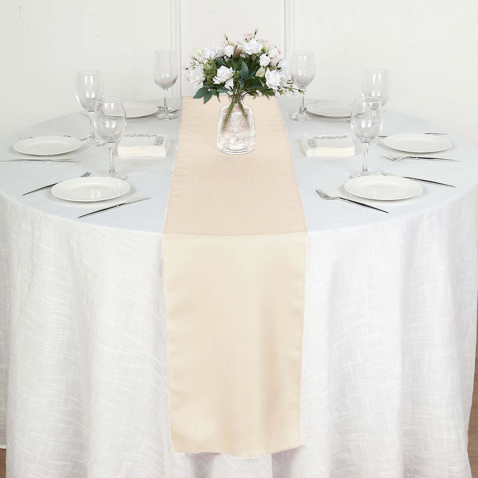 Polyester 12"x108" Table Runner Beige - Durable & Wrinkle-Resistant Table Decor