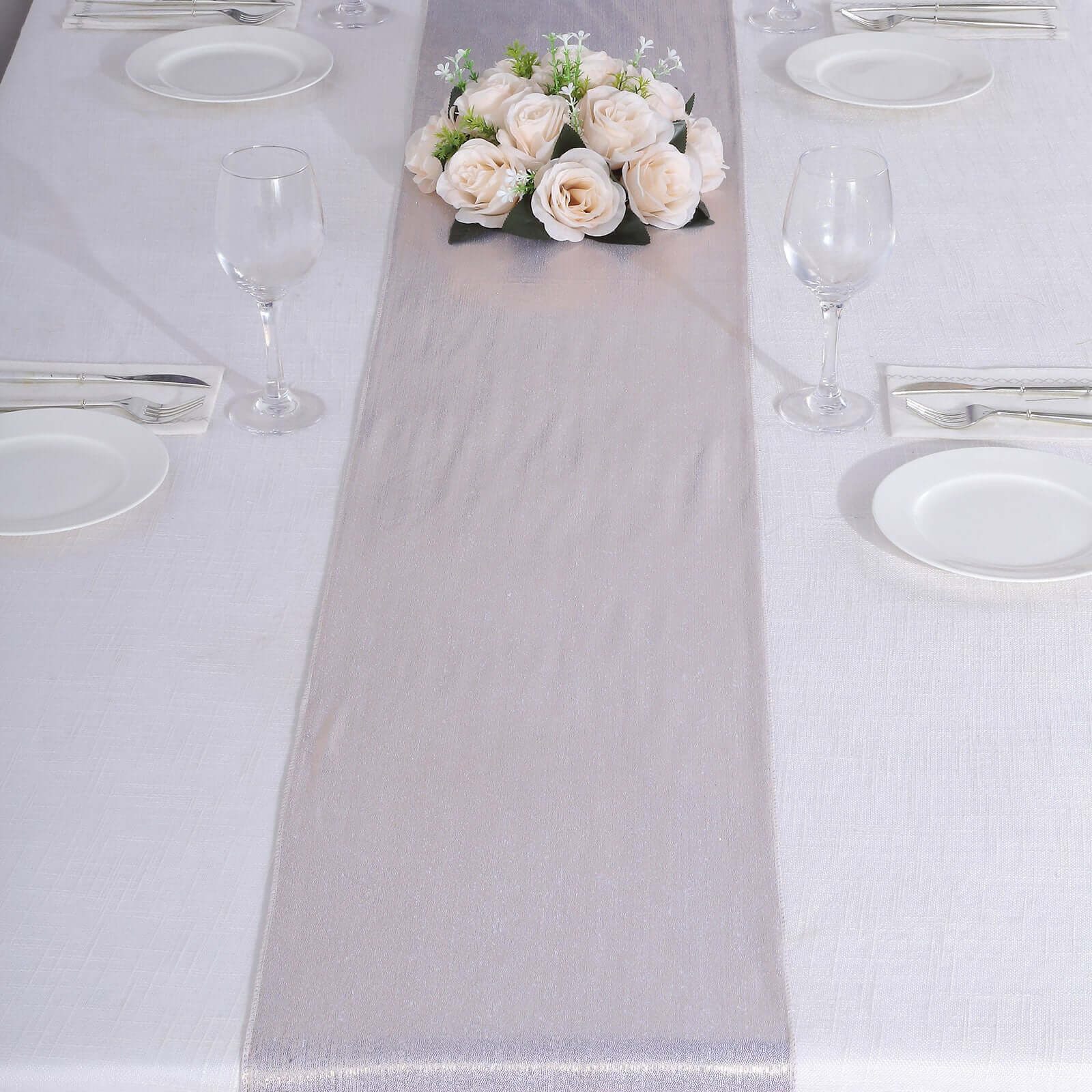 Polyester 12"x108" Table Runner Beige Shimmer Sequin Dots - Wrinkle - Free Finish Table Linen - Bell Racket Store