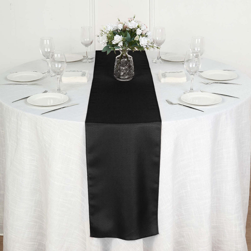 Polyester 12"x108" Table Runner Black - Durable & Wrinkle-Resistant Table Decor