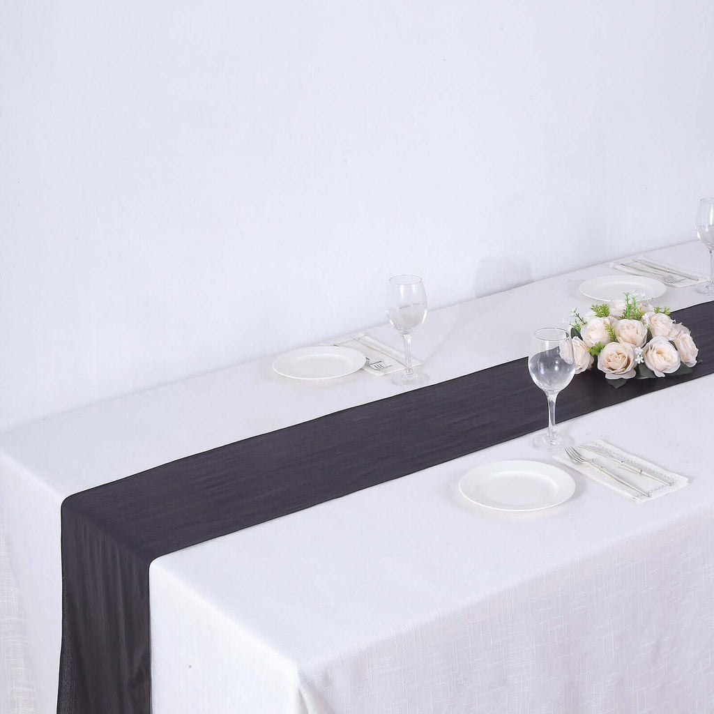 Polyester 12"x108" Table Runner Black Shimmer Sequin Dots - Wrinkle - Free Finish Table Linen - Bell Racket Store