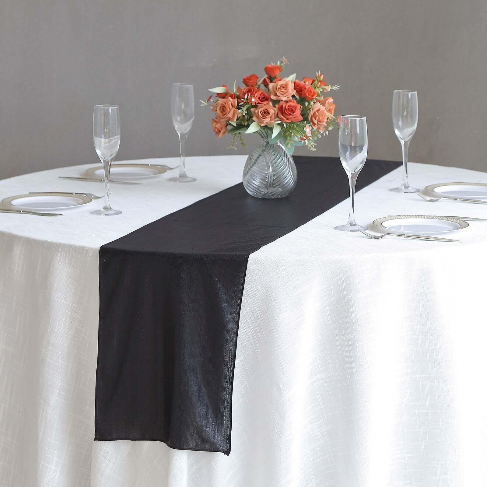 Polyester 12"x108" Table Runner Black Shimmer Sequin Dots - Wrinkle - Free Finish Table Linen - Bell Racket Store