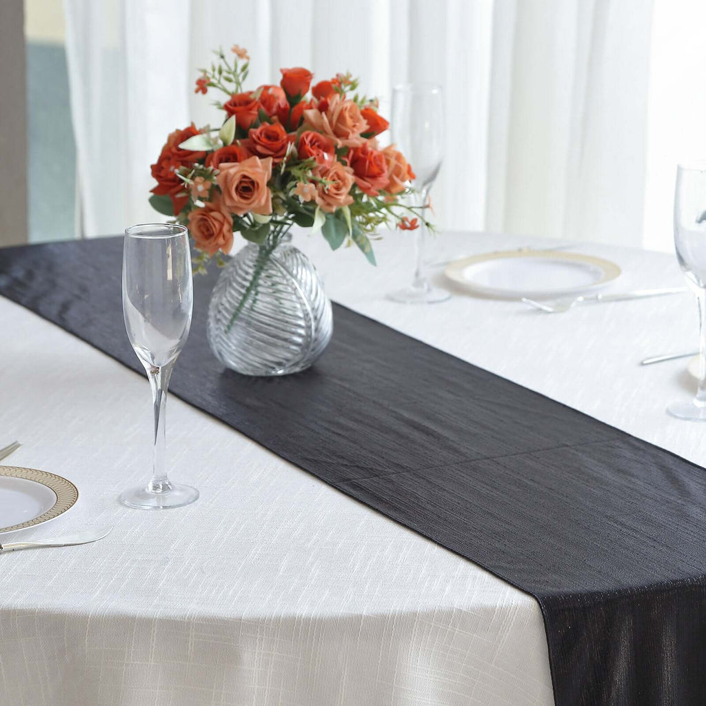 Polyester 12"x108" Table Runner Black Shimmer Sequin Dots - Wrinkle - Free Finish Table Linen - Bell Racket Store