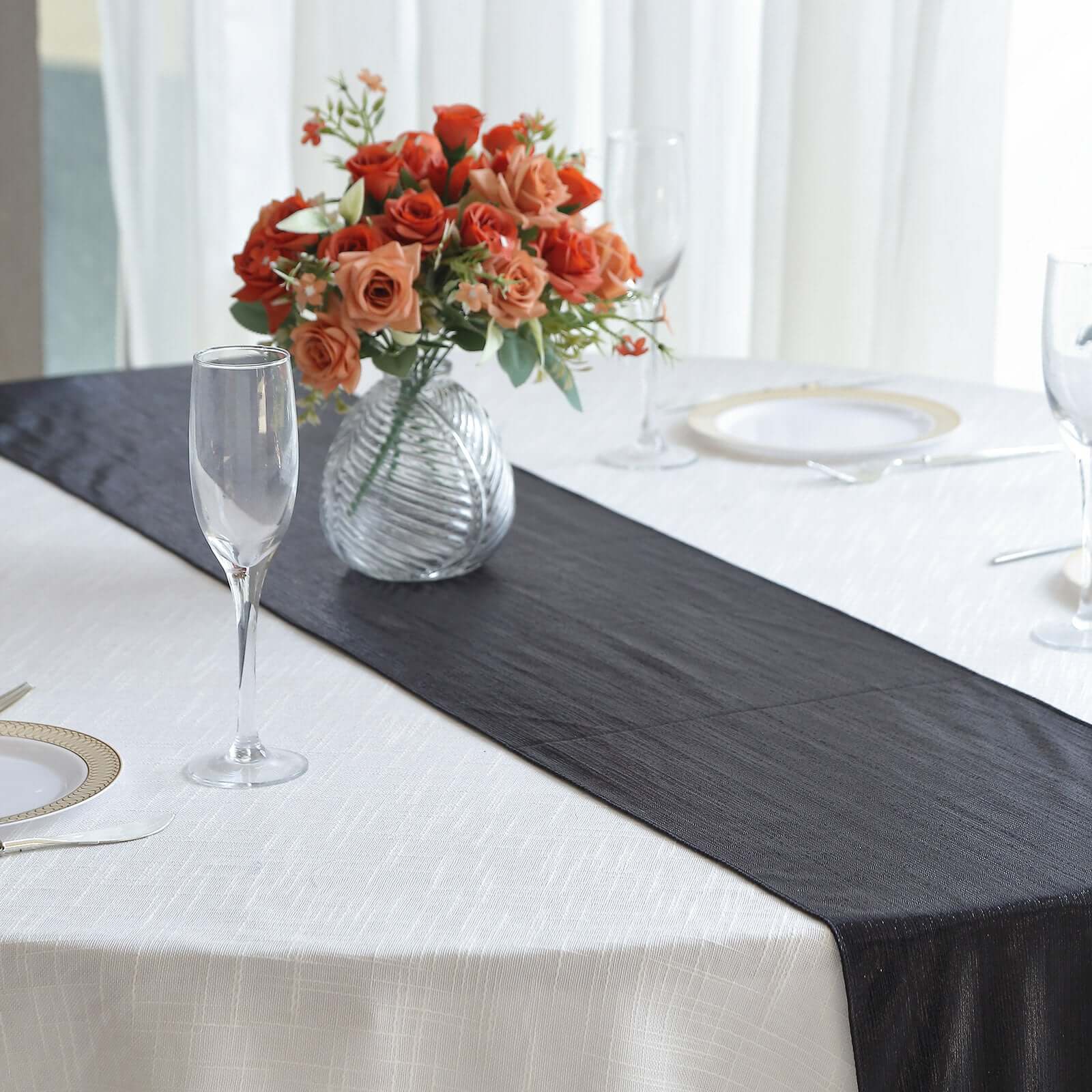 Polyester 12"x108" Table Runner Black Shimmer Sequin Dots - Wrinkle - Free Finish Table Linen - Bell Racket Store