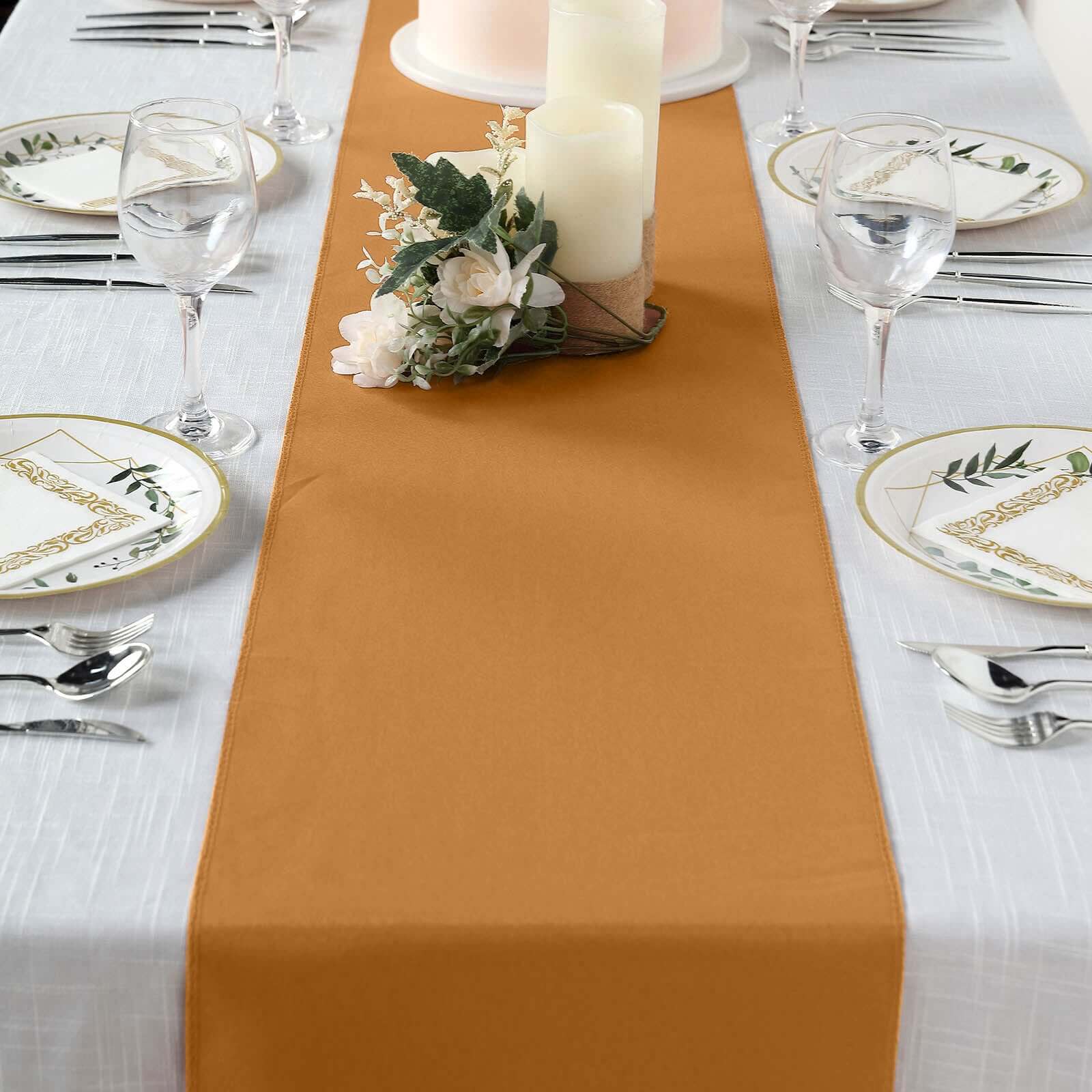 Polyester 12"x108" Table Runner Gold - Durable & Wrinkle - Resistant Table Decor for All Occasions - NestOCart