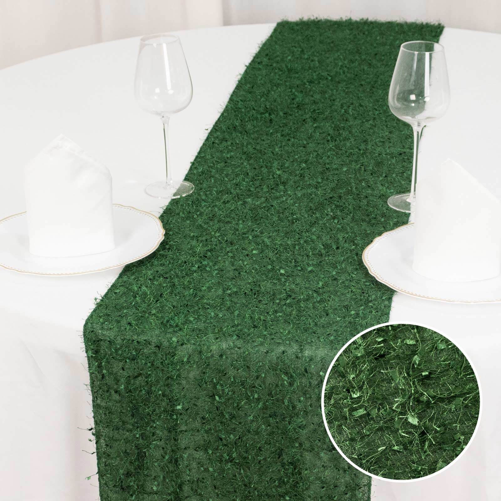 Polyester 12"x108" Table Runner Green - Fringe Shag Table Decor - Bell Racket Store