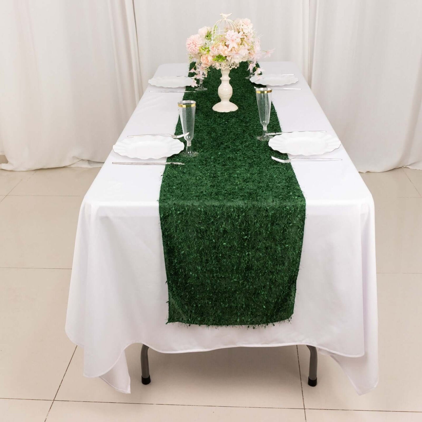 Polyester 12"x108" Table Runner Green - Fringe Shag Table Decor - Bell Racket Store