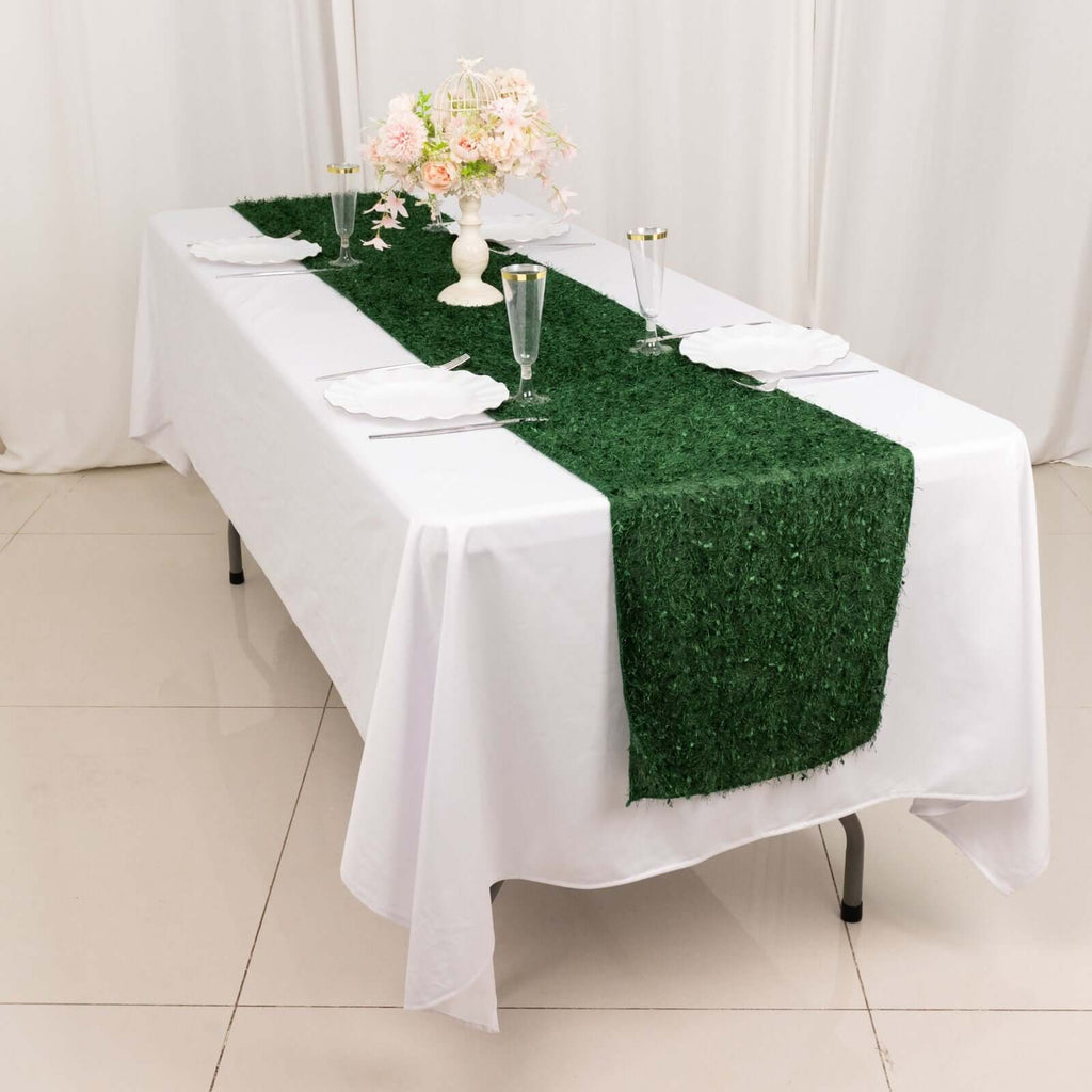 Polyester 12"x108" Table Runner Green - Fringe Shag Table Decor - Bell Racket Store
