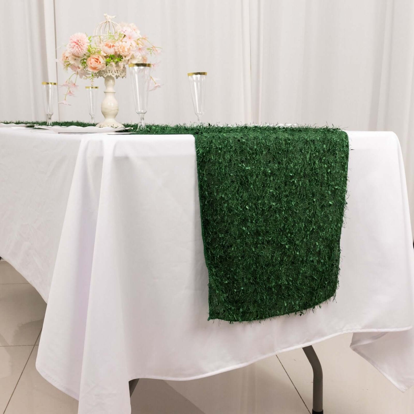 Polyester 12"x108" Table Runner Green - Fringe Shag Table Decor - Bell Racket Store