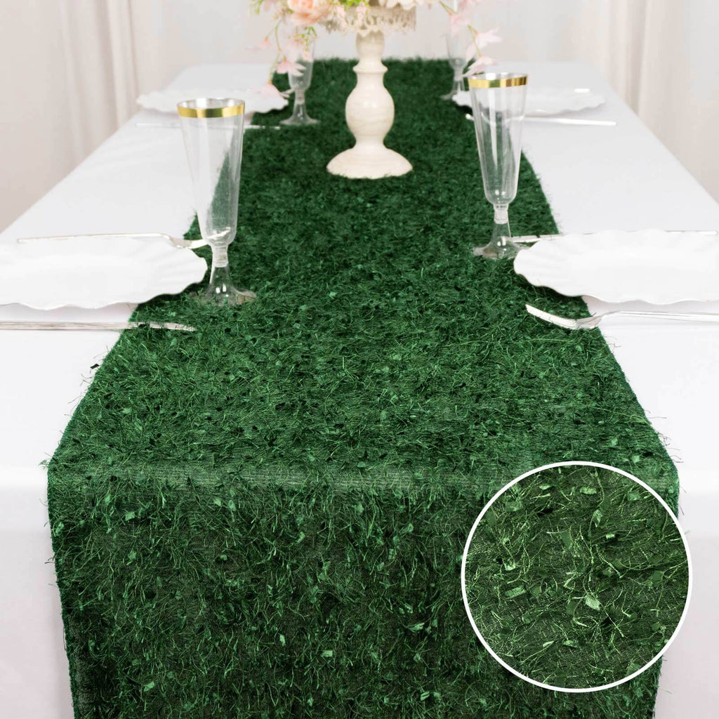 Polyester 12"x108" Table Runner Green - Fringe Shag Table Decor - Bell Racket Store