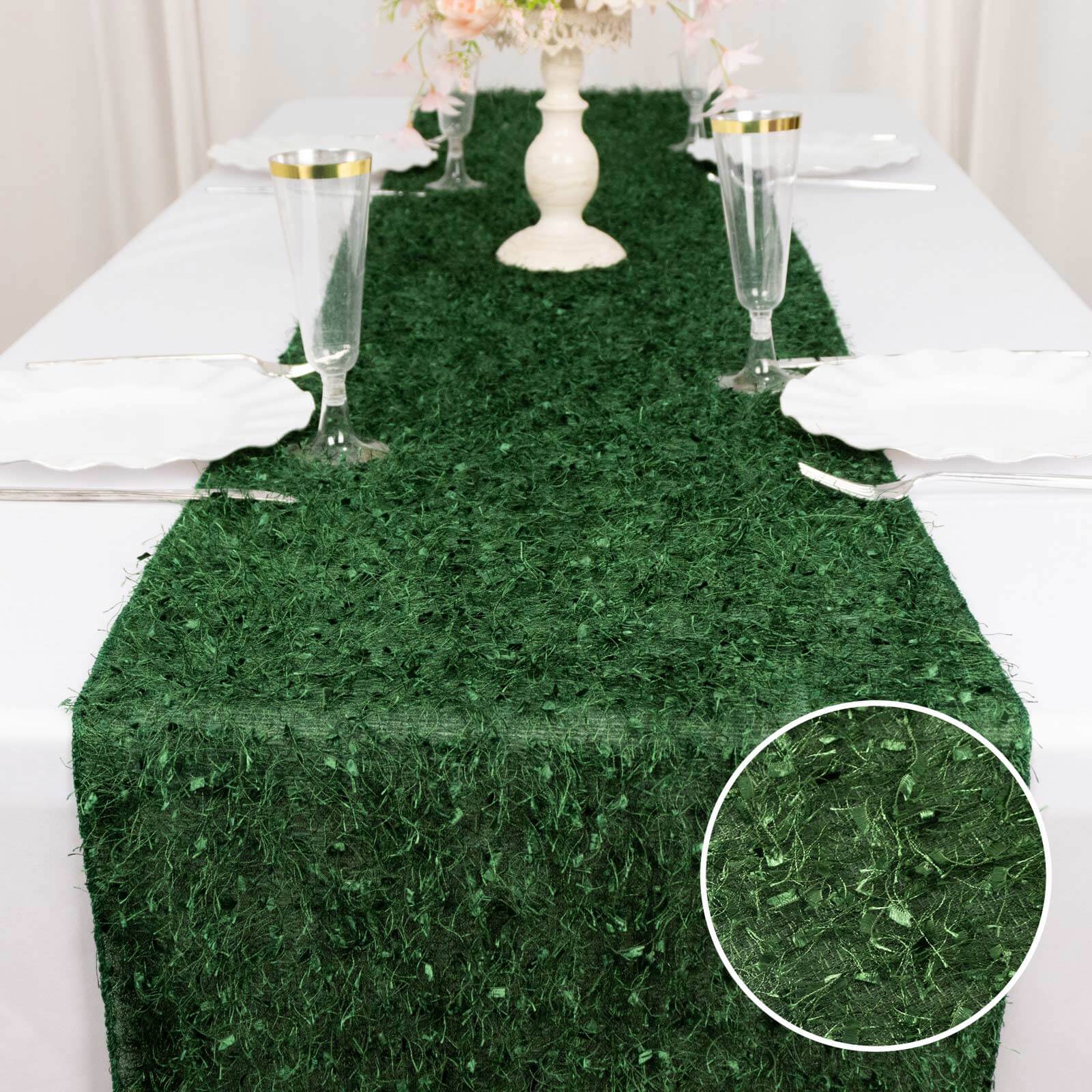 Polyester 12"x108" Table Runner Green - Fringe Shag Table Decor - Bell Racket Store