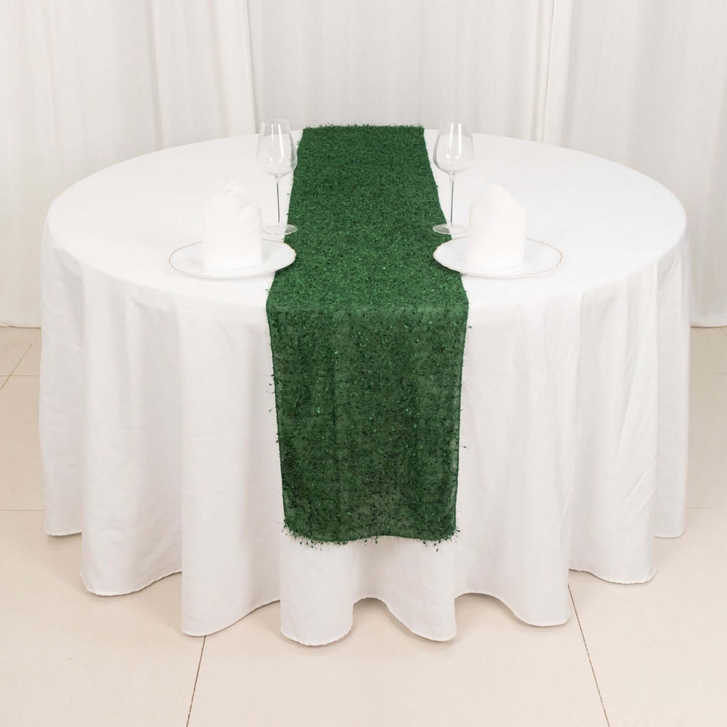 Polyester 12"x108" Table Runner Green - Fringe Shag Table Decor - Bell Racket Store