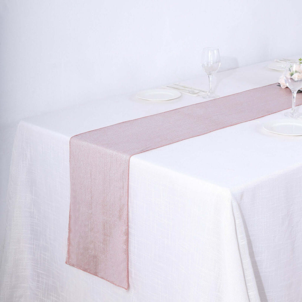 Polyester 12"x108" Table Runner Rose Gold Shimmer Sequin Dots - Wrinkle - Free Finish Table Linen - Bell Racket Store