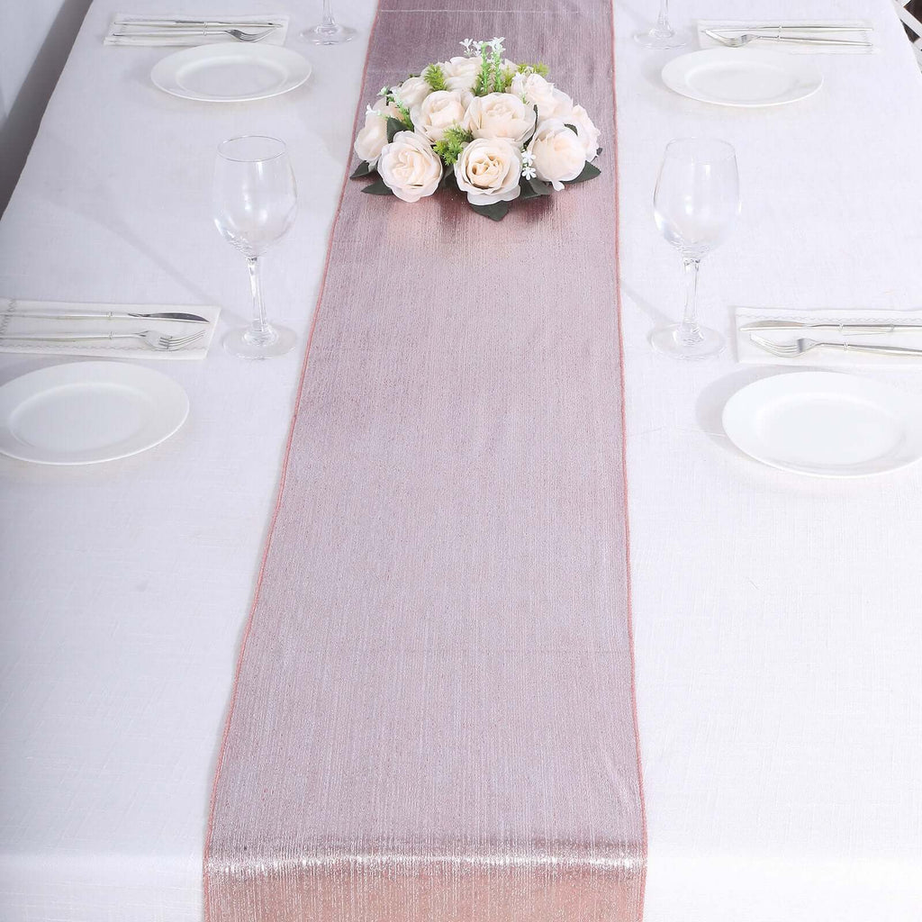 Polyester 12"x108" Table Runner Rose Gold Shimmer Sequin Dots - Wrinkle - Free Finish Table Linen - Bell Racket Store