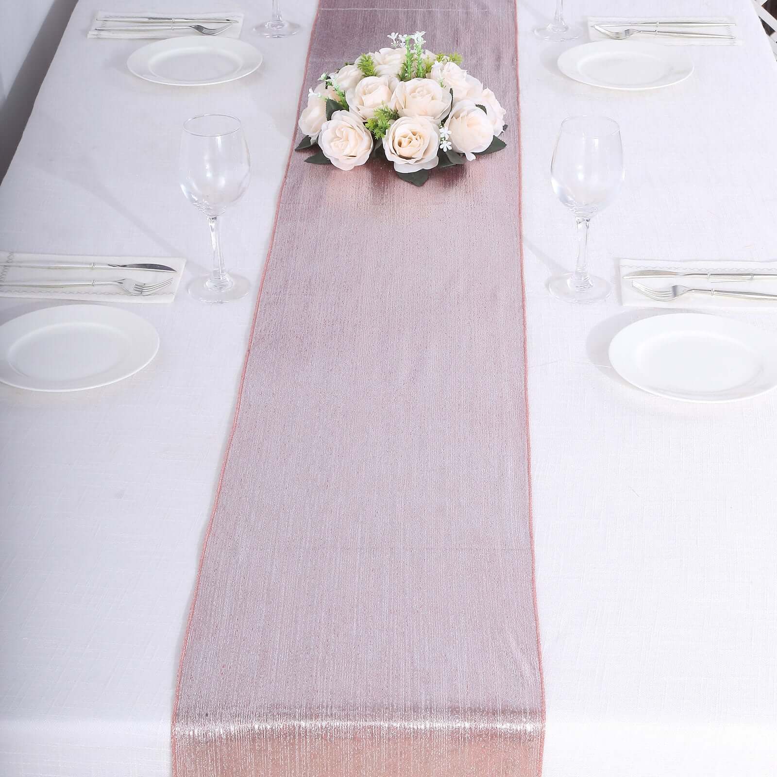 Polyester 12"x108" Table Runner Rose Gold Shimmer Sequin Dots - Wrinkle - Free Finish Table Linen - Bell Racket Store