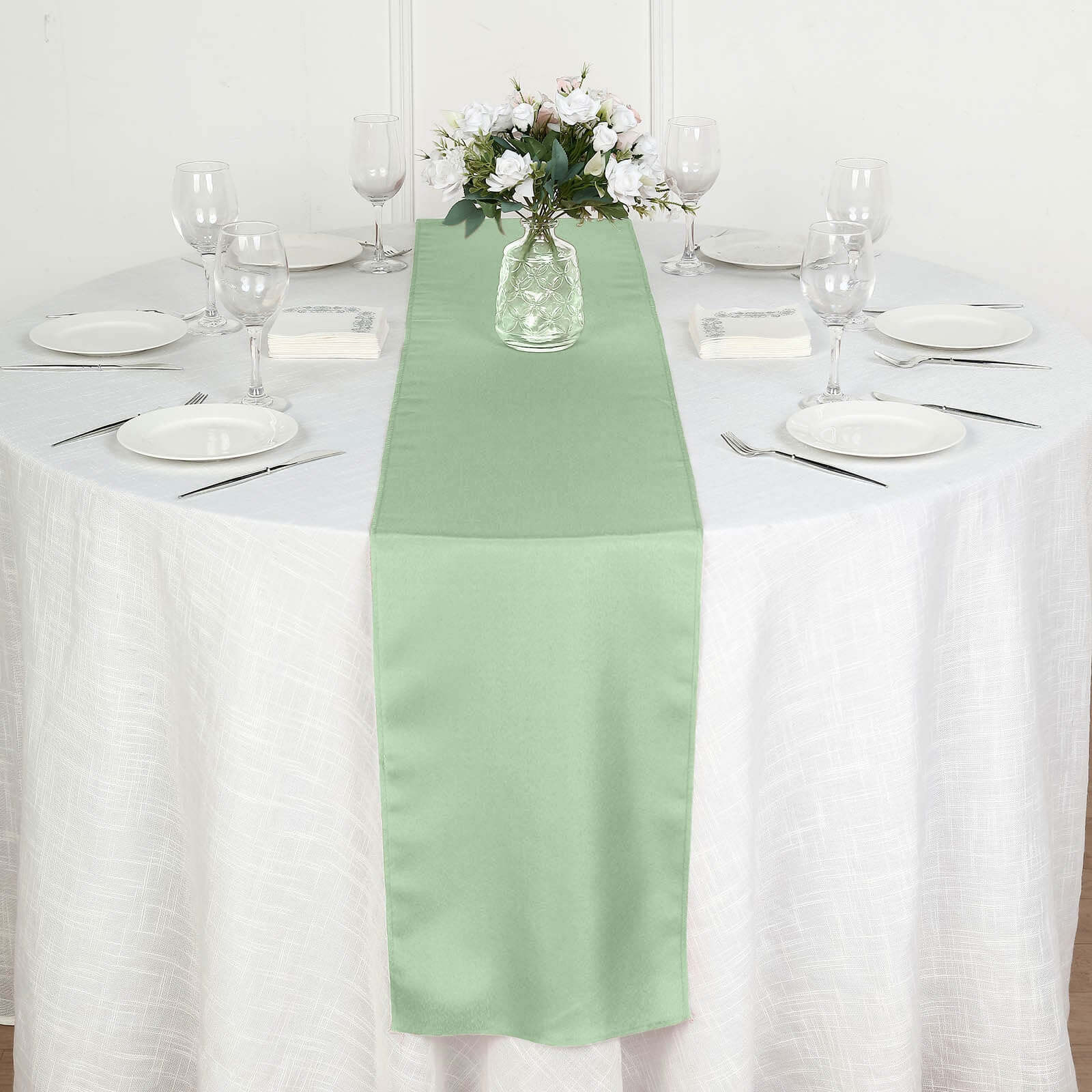 Polyester 12"x108" Table Runner Sage Green - Durable & Wrinkle-Resistant Table Decor