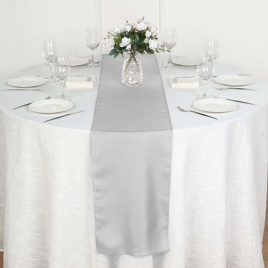 Polyester 12"x108" Table Runner Silver - Durable & Wrinkle-Resistant Table Decor