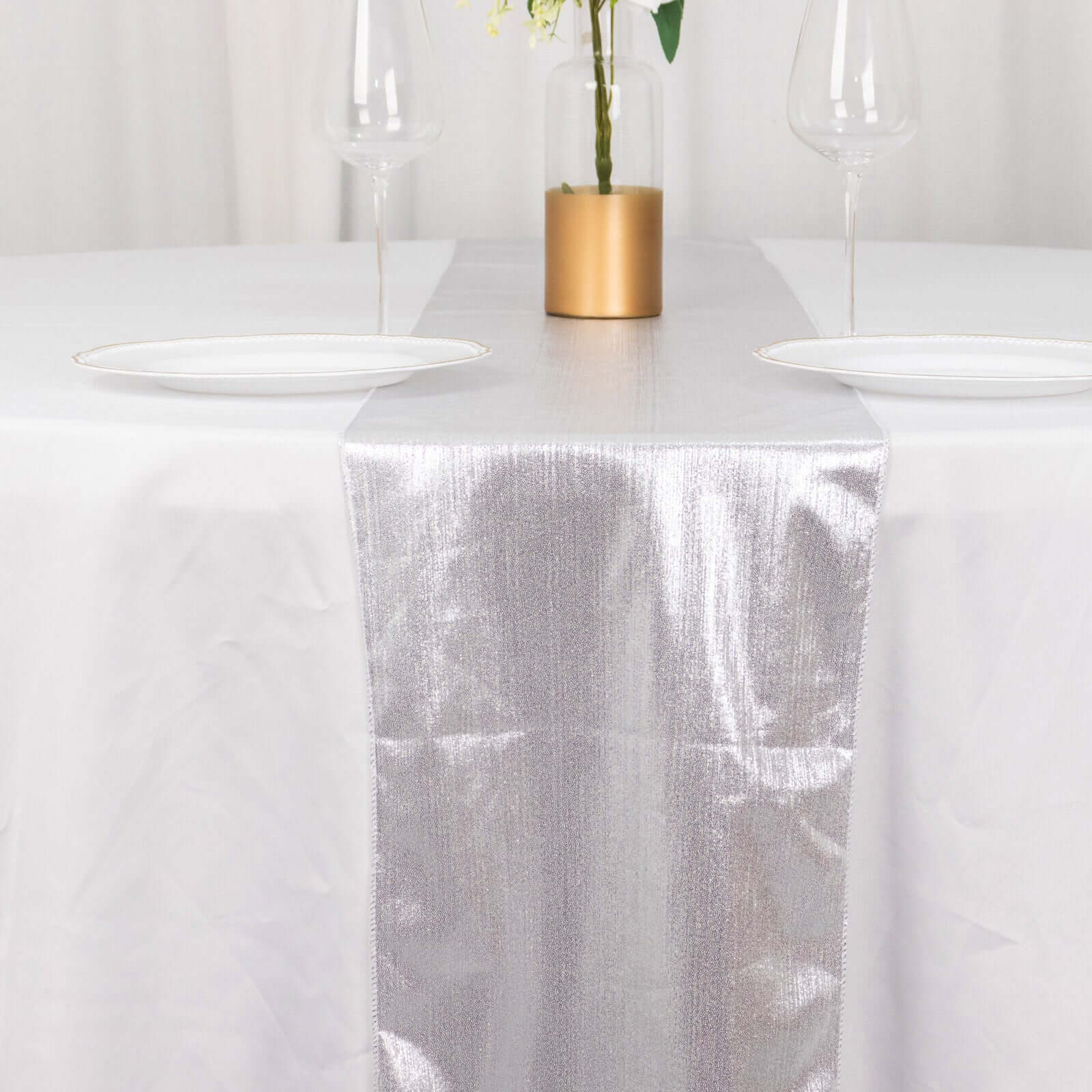 Polyester 12"x108" Table Runner Silver Shimmer Sequin Dots - Wrinkle - Free Finish Table Linen - Bell Racket Store