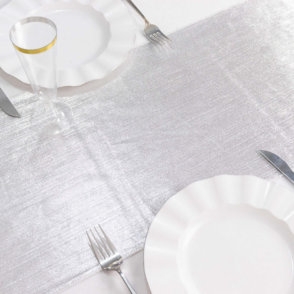 Polyester 12"x108" Table Runner Silver Shimmer Sequin Dots - Wrinkle - Free Finish Table Linen - Bell Racket Store