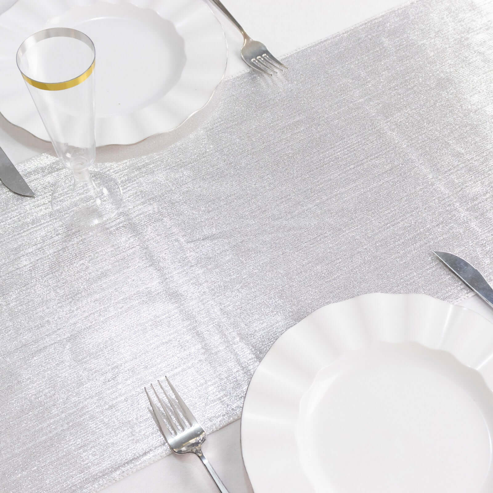 Polyester 12"x108" Table Runner Silver Shimmer Sequin Dots - Wrinkle - Free Finish Table Linen - Bell Racket Store