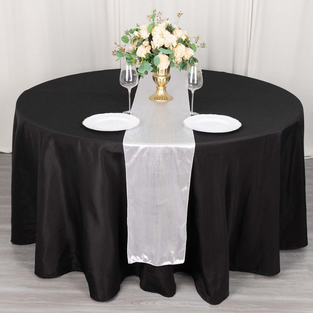 Polyester 12"x108" Table Runner Silver Shimmer Sequin Dots - Wrinkle - Free Finish Table Linen - Bell Racket Store