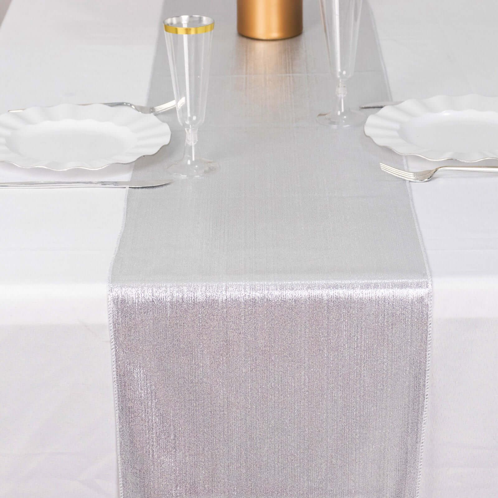 Polyester 12"x108" Table Runner Silver Shimmer Sequin Dots - Wrinkle - Free Finish Table Linen - Bell Racket Store