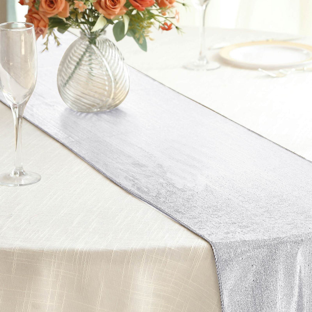 Polyester 12"x108" Table Runner Silver Shimmer Sequin Dots - Wrinkle - Free Finish Table Linen - Bell Racket Store