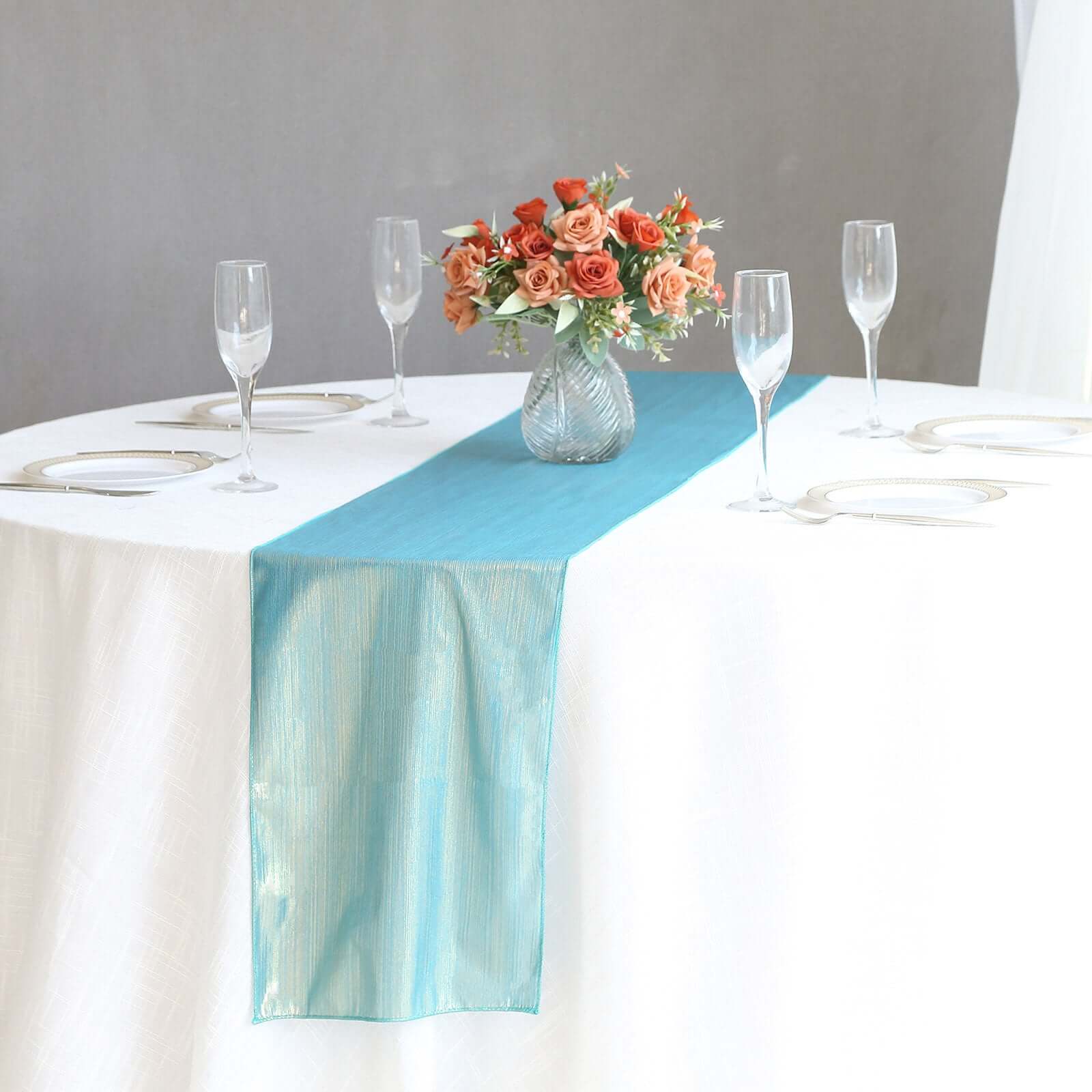 Polyester 12"x108" Table Runner Turquoise Shimmer Sequin Dots - Wrinkle - Free Finish Table Linen - Bell Racket Store