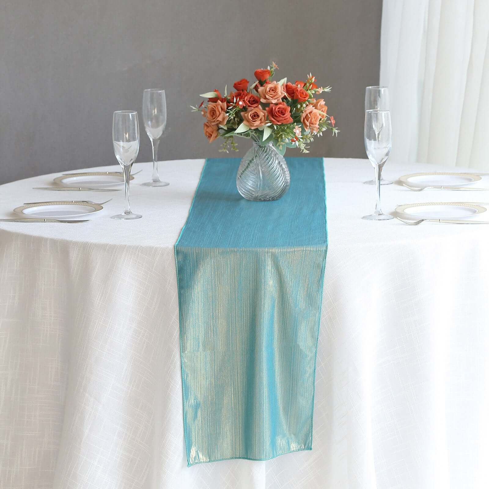 Polyester 12"x108" Table Runner Turquoise Shimmer Sequin Dots - Wrinkle - Free Finish Table Linen - Bell Racket Store