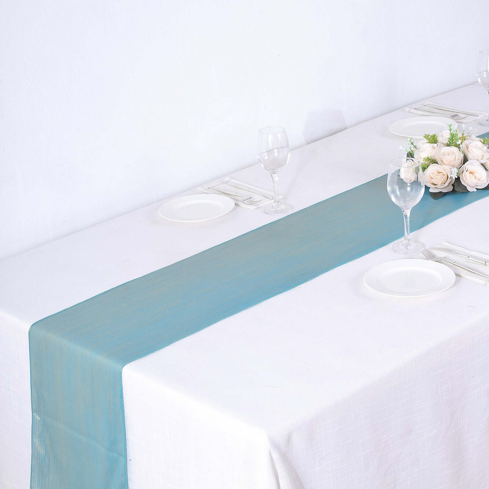 Polyester 12"x108" Table Runner Turquoise Shimmer Sequin Dots - Wrinkle - Free Finish Table Linen - Bell Racket Store