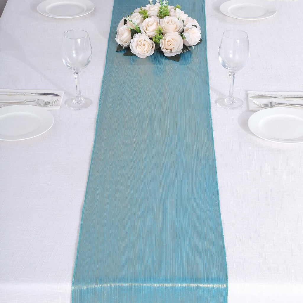 Polyester 12"x108" Table Runner Turquoise Shimmer Sequin Dots - Wrinkle - Free Finish Table Linen - Bell Racket Store