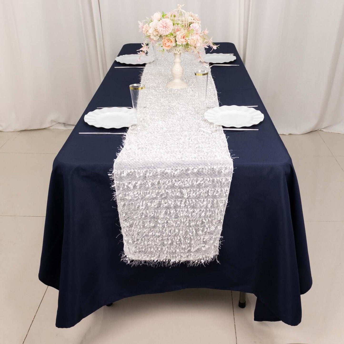 Polyester 12"x108" Table Runner White - Fringe Shag Table Decor - Bell Racket Store