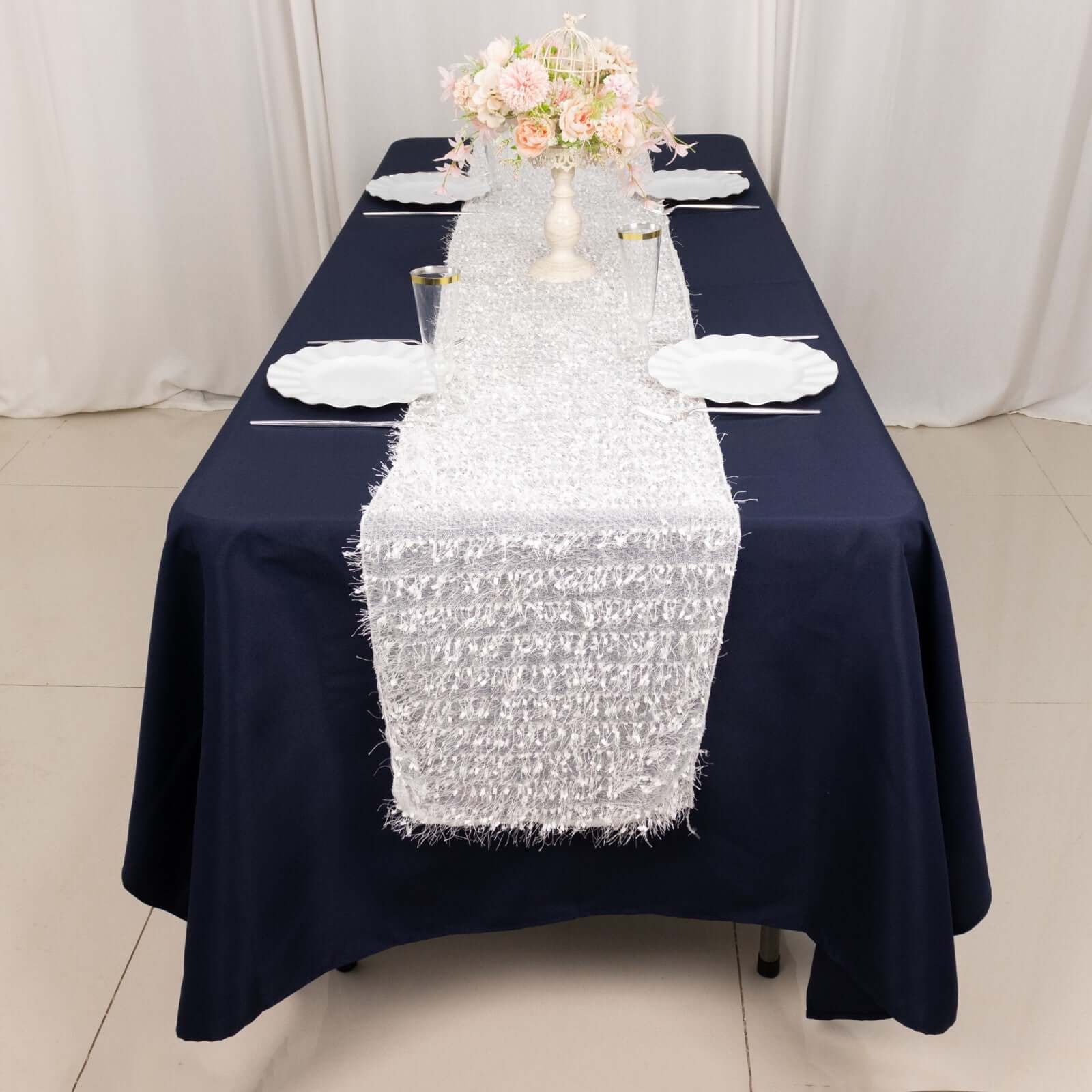 Polyester 12"x108" Table Runner White - Fringe Shag Table Decor - Bell Racket Store