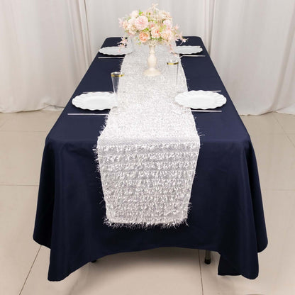 Polyester 12"x108" Table Runner White - Fringe Shag Table Decor - Bell Racket Store