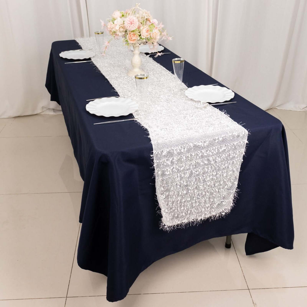 Polyester 12"x108" Table Runner White - Fringe Shag Table Decor - Bell Racket Store