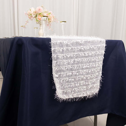 Polyester 12"x108" Table Runner White - Fringe Shag Table Decor - Bell Racket Store