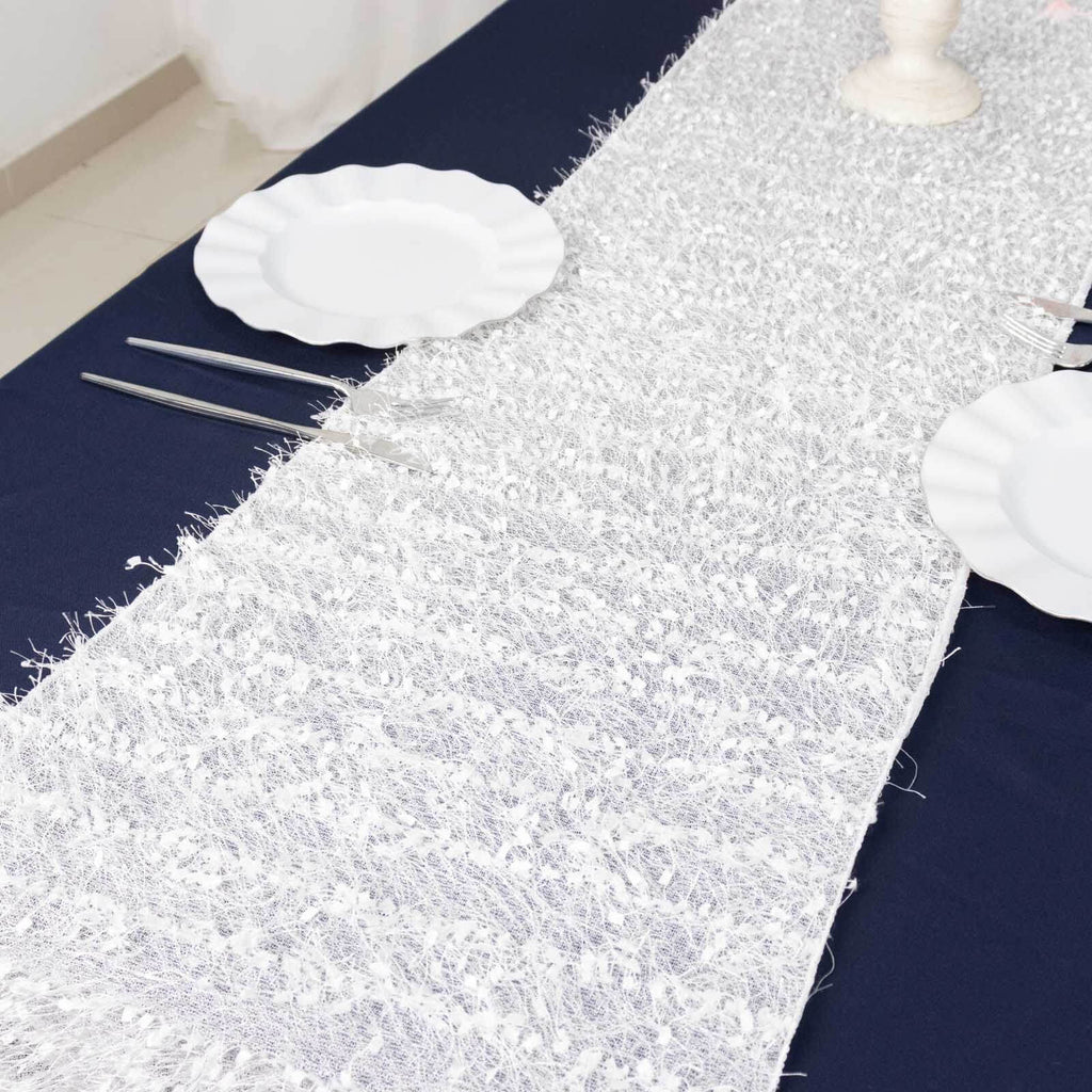 Polyester 12"x108" Table Runner White - Fringe Shag Table Decor - Bell Racket Store