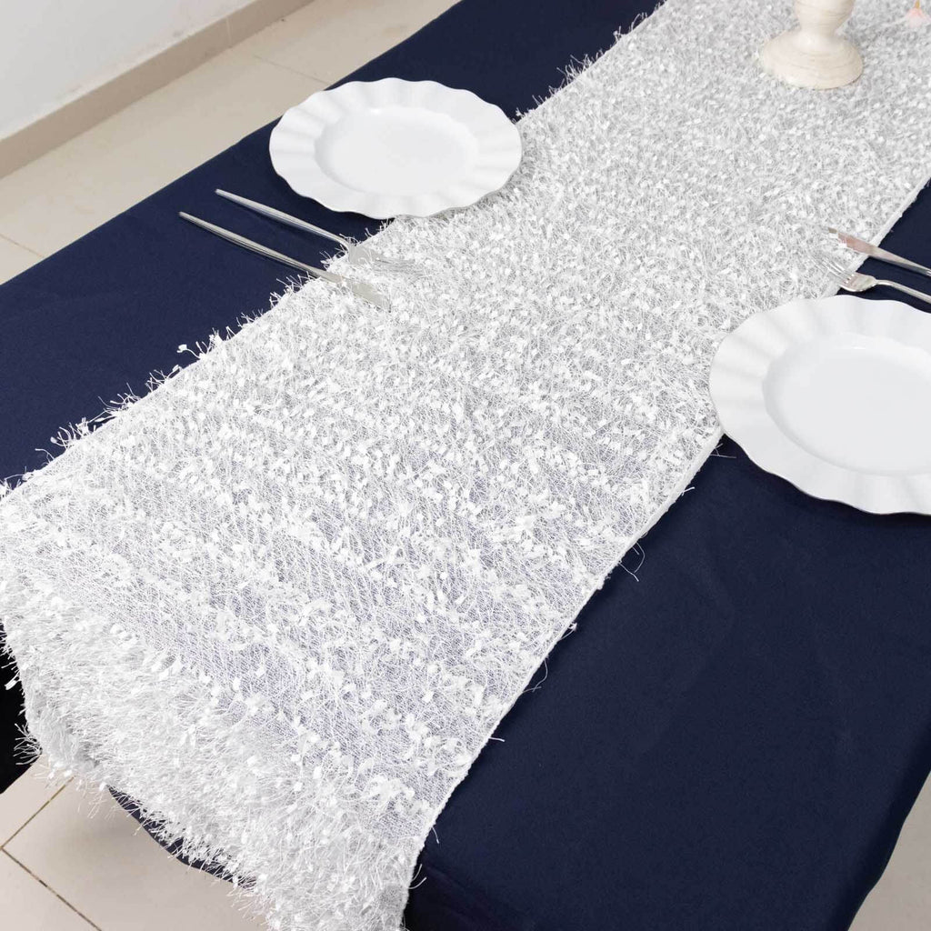 Polyester 12"x108" Table Runner White - Fringe Shag Table Decor - Bell Racket Store