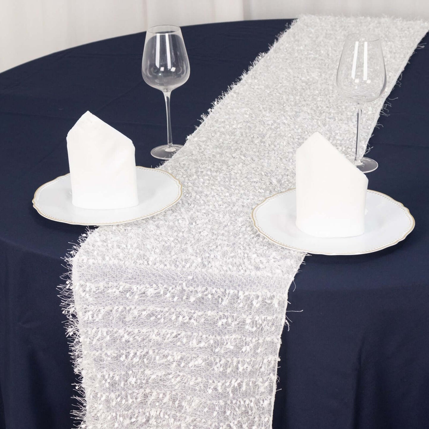 Polyester 12"x108" Table Runner White - Fringe Shag Table Decor - Bell Racket Store