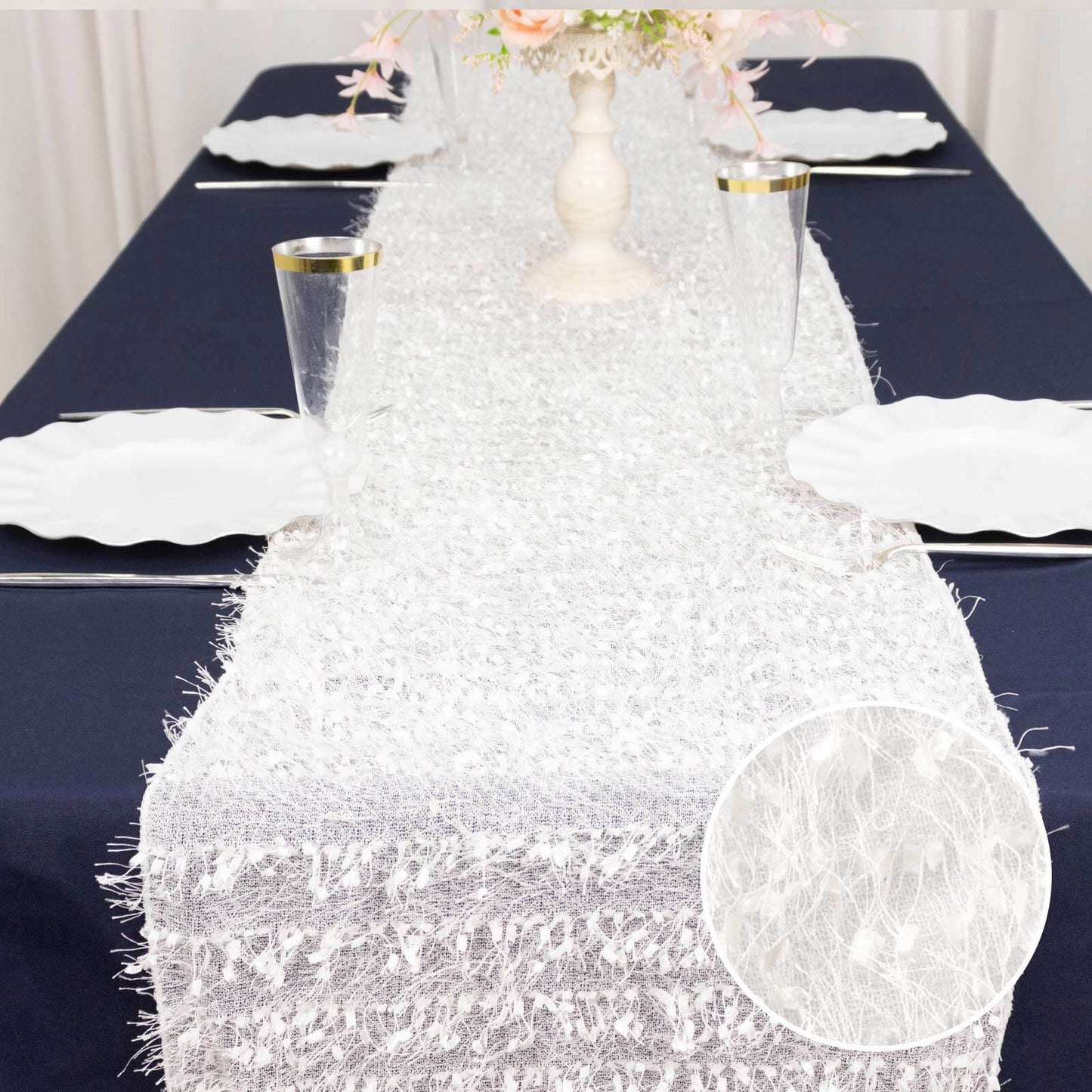 Polyester 12"x108" Table Runner White - Fringe Shag Table Decor - Bell Racket Store