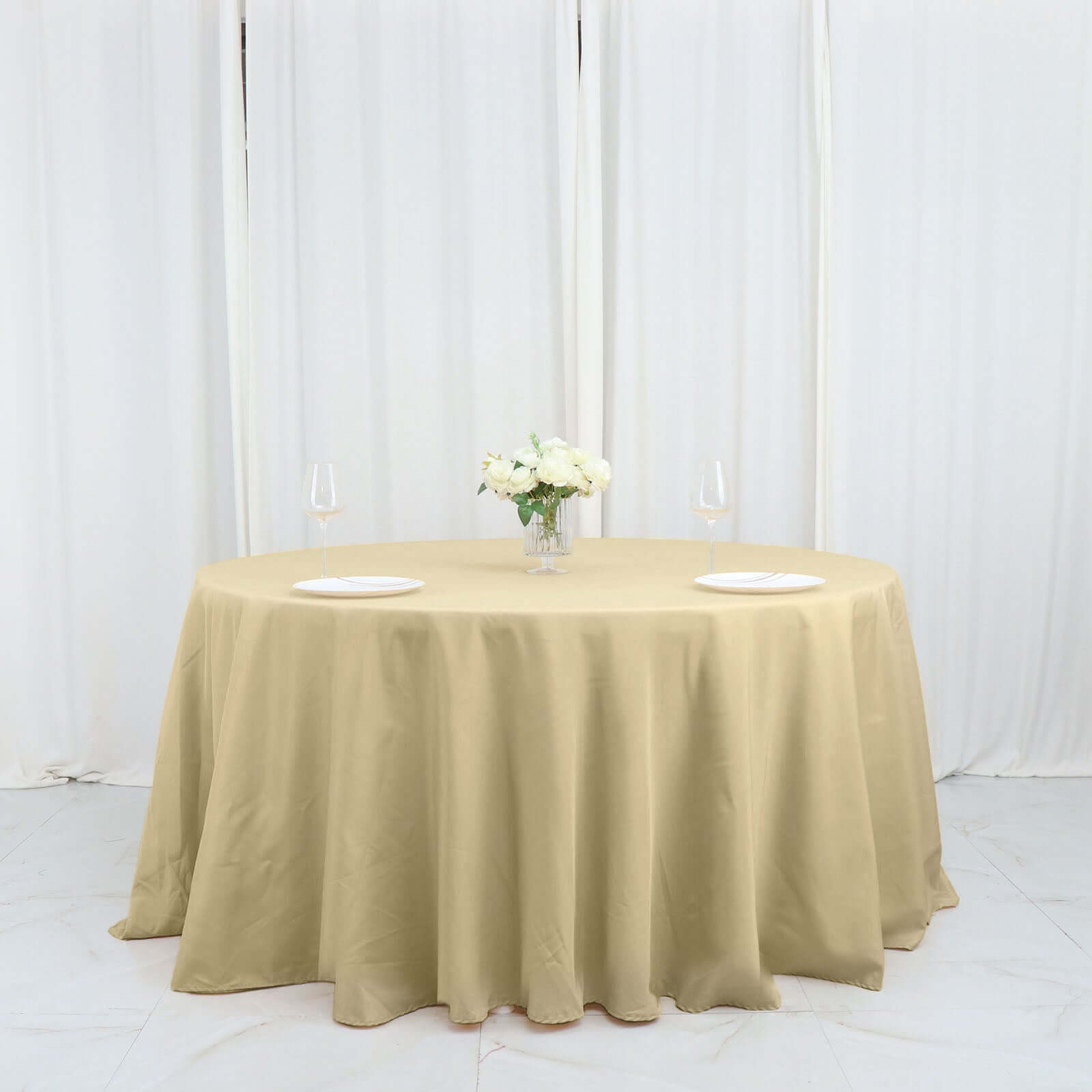Polyester 132" Round Tablecloth Champagne - Seamless Chic Table Cover - Bell Racket Store