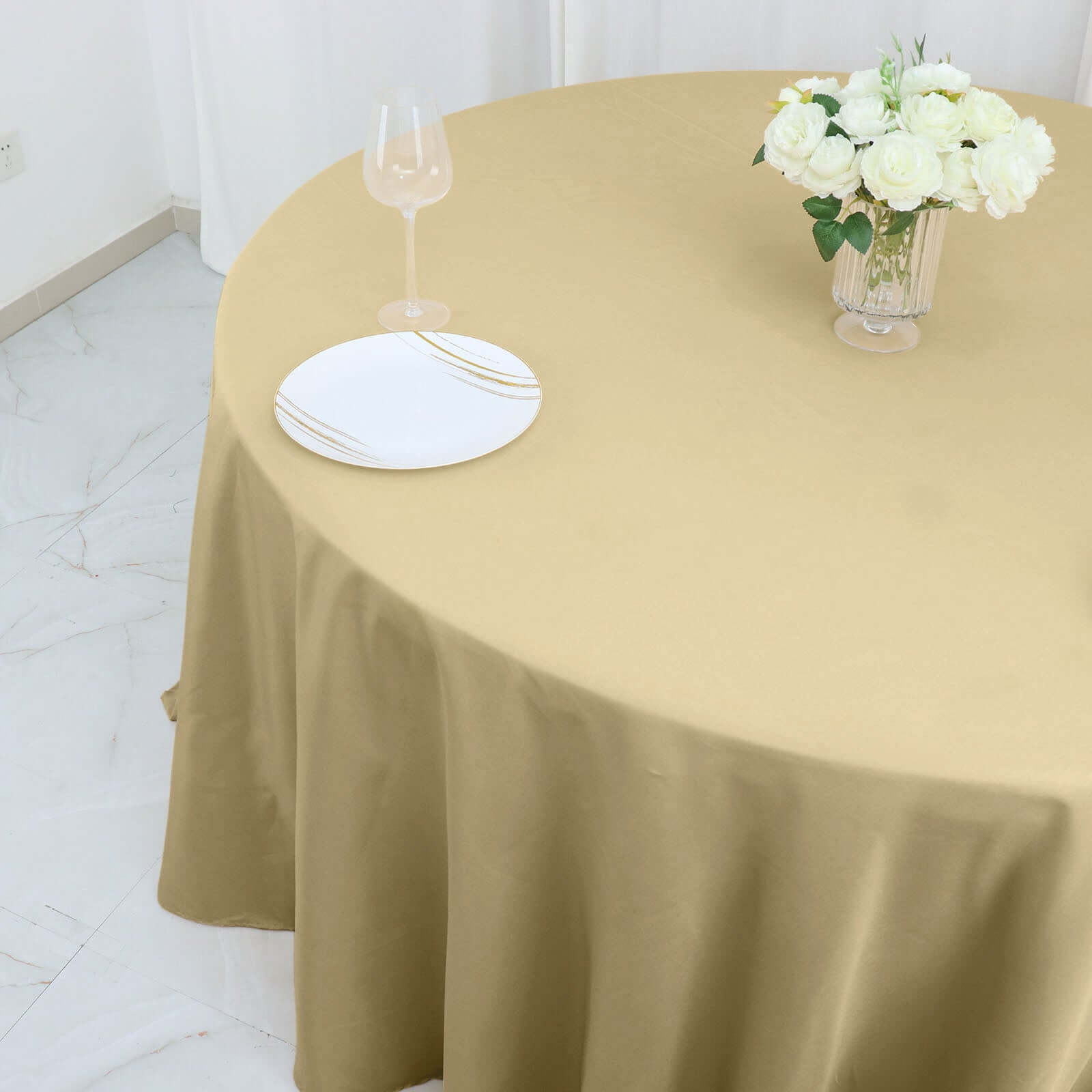 Polyester 132" Round Tablecloth Champagne - Seamless Chic Table Cover - Bell Racket Store