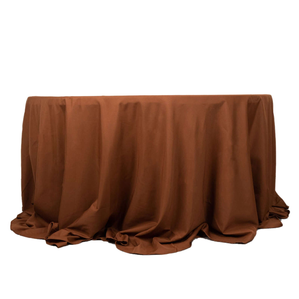 Polyester 132" Round Tablecloth Cinnamon Brown - Seamless Chic Table Cover - Bell Racket Store
