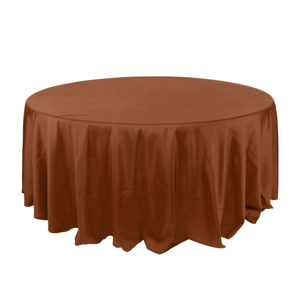 Polyester 132" Round Tablecloth Cinnamon Brown - Seamless Chic Table Cover - Bell Racket Store