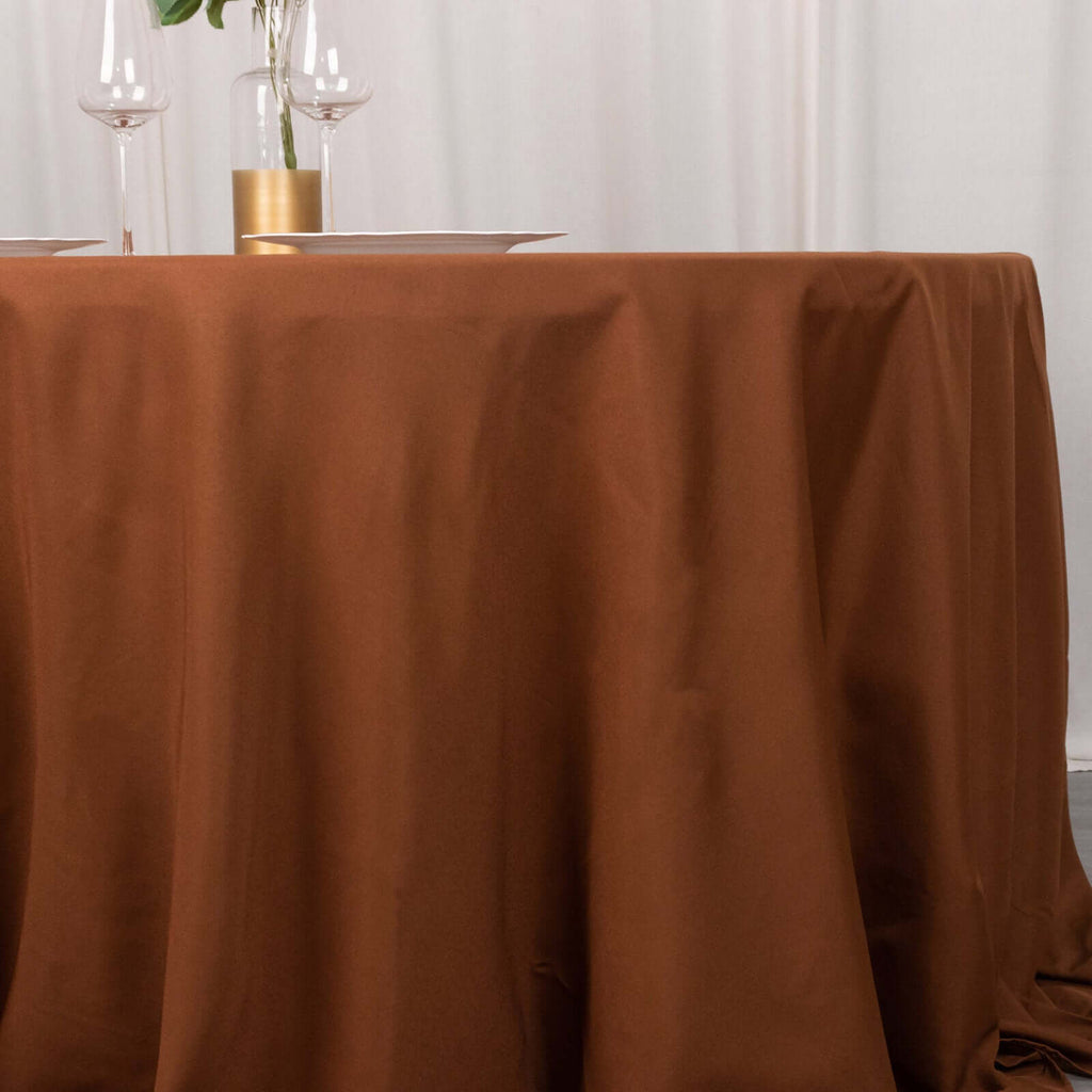 Polyester 132" Round Tablecloth Cinnamon Brown - Seamless Chic Table Cover - Bell Racket Store