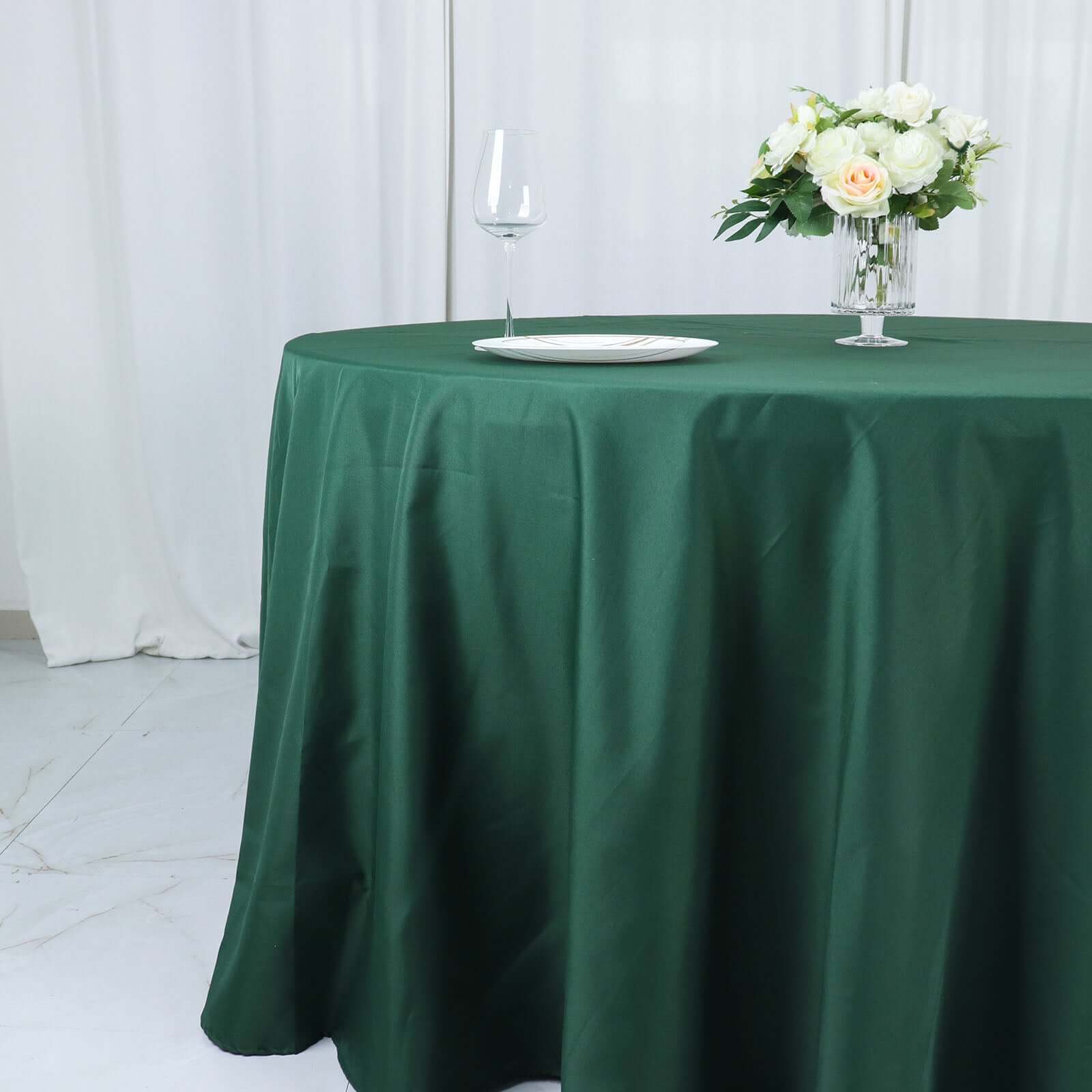 Polyester 132" Round Tablecloth Hunter Emerald Green - Seamless Chic Table Cover - Bell Racket Store