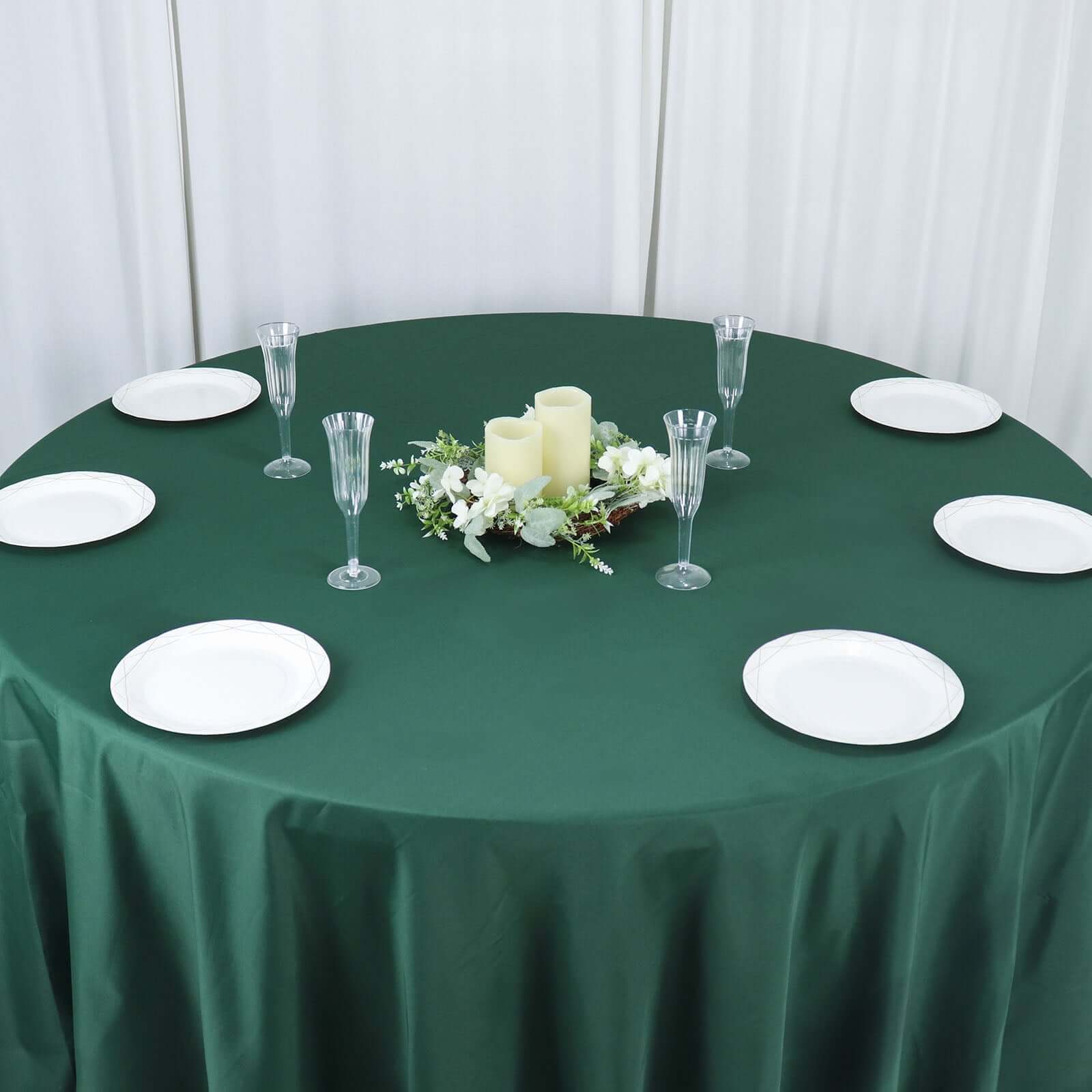 Polyester 132" Round Tablecloth Hunter Emerald Green - Seamless Chic Table Cover - Bell Racket Store