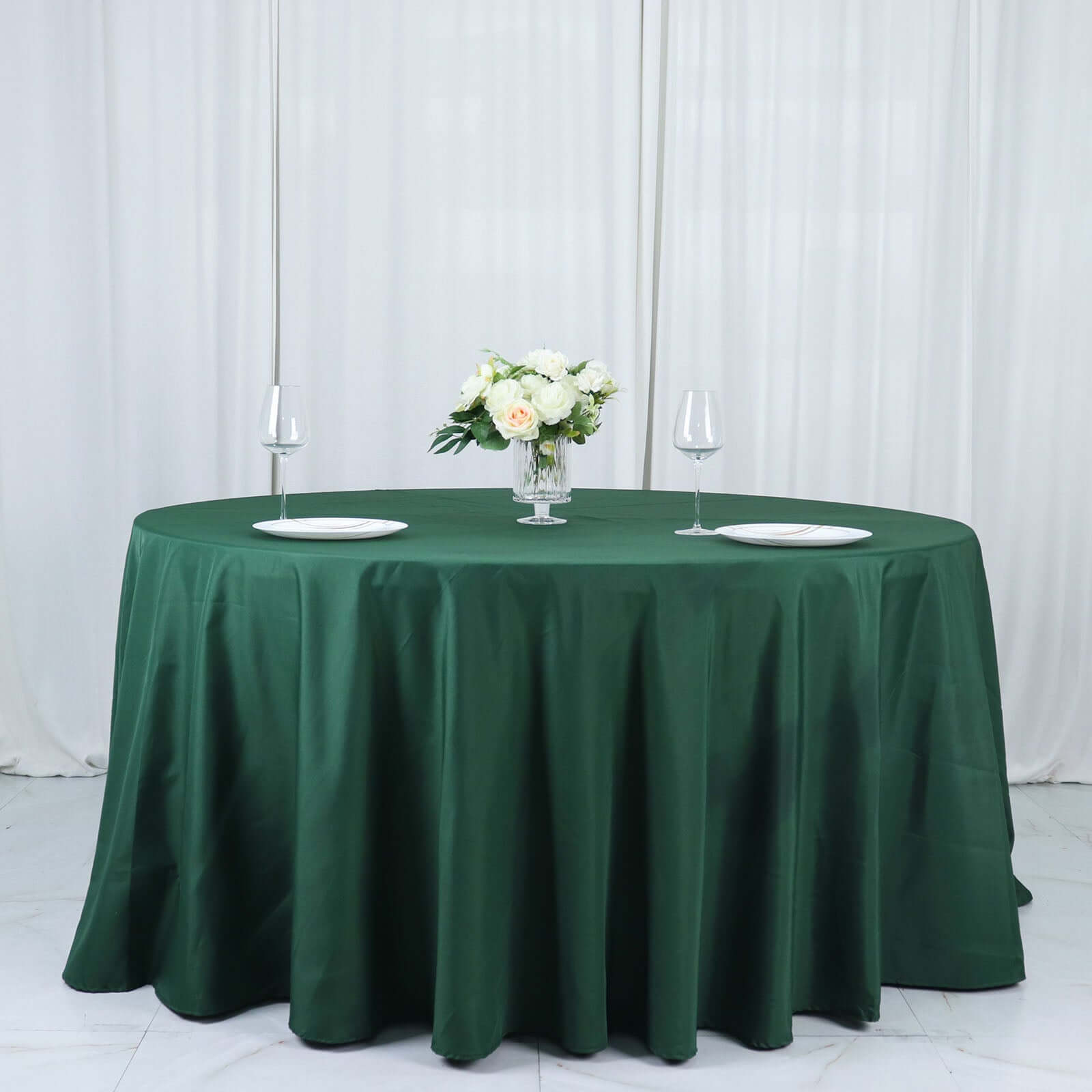 Polyester 132" Round Tablecloth Hunter Emerald Green - Seamless Chic Table Cover - Bell Racket Store