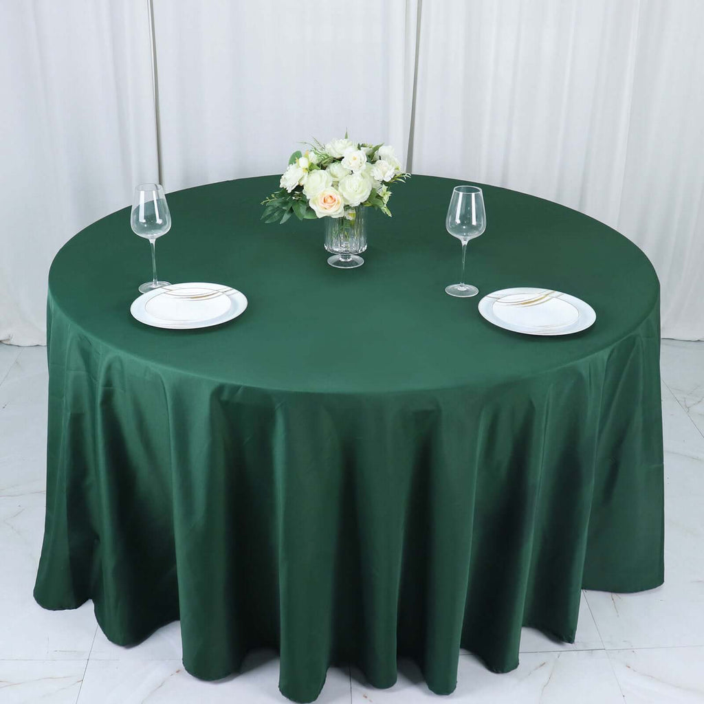 Polyester 132" Round Tablecloth Hunter Emerald Green - Seamless Chic Table Cover - Bell Racket Store