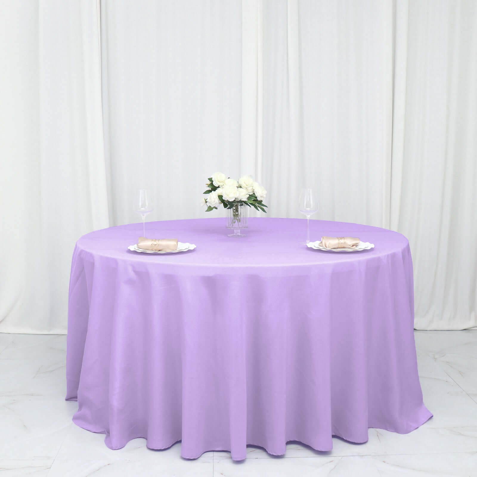 Polyester 132" Round Tablecloth Lavender Lilac - Seamless Chic Table Cover - Bell Racket Store