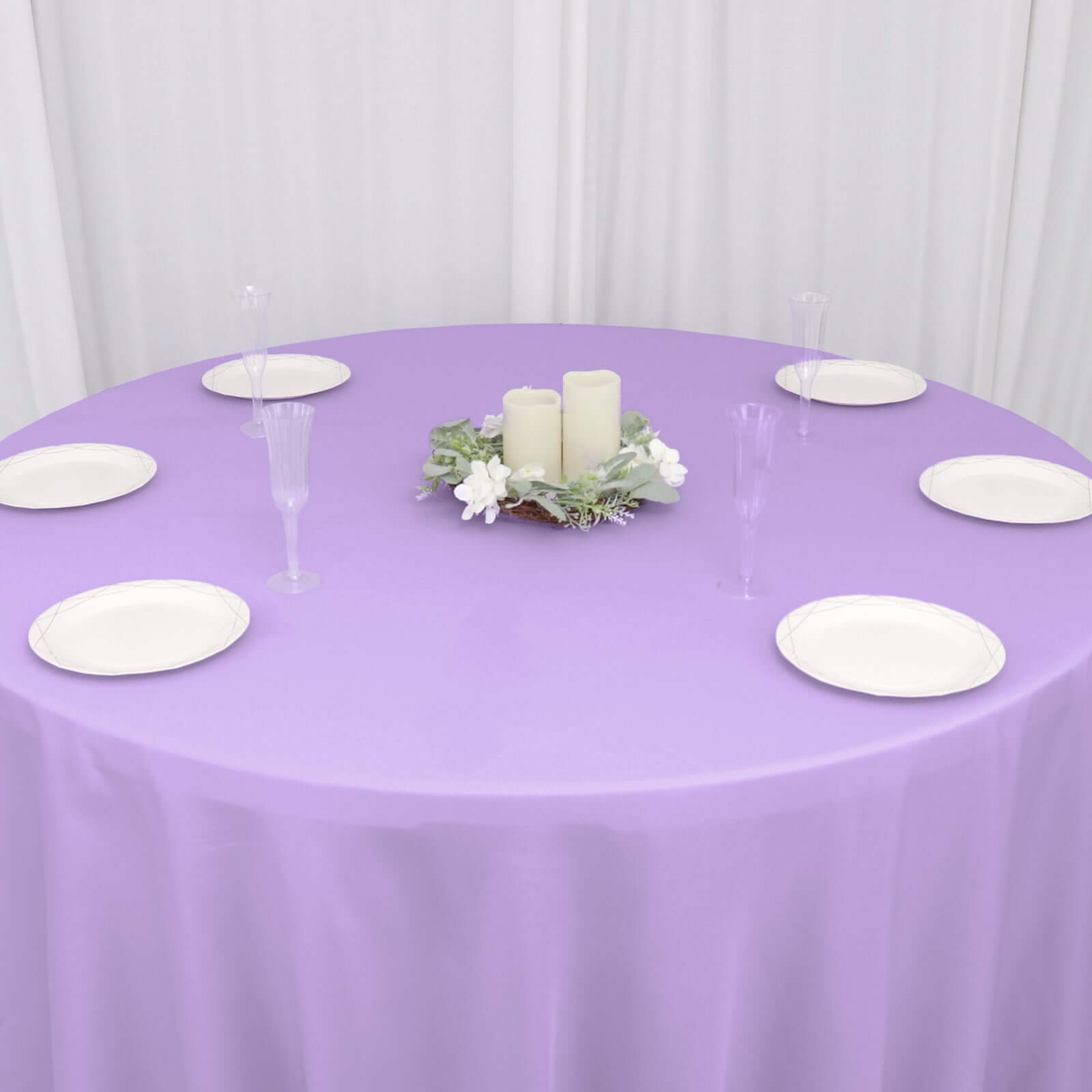 Polyester 132" Round Tablecloth Lavender Lilac - Seamless Chic Table Cover - Bell Racket Store